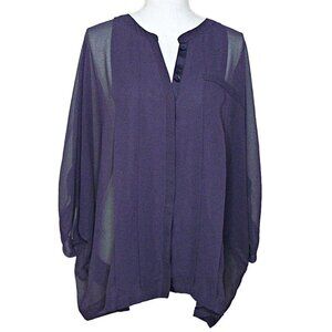 Lane Bryant Womens Purple Sheer Dolman Sleeve Pullover SS Tunic Top Size 26/28